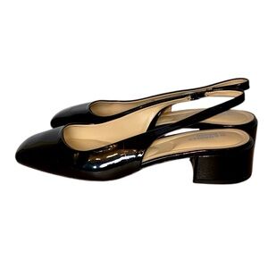 style charles david zalo black patent Faux leather slingback square toe shoes